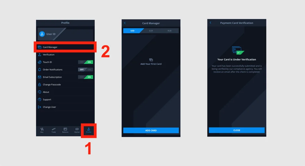 cex.io app add payment card