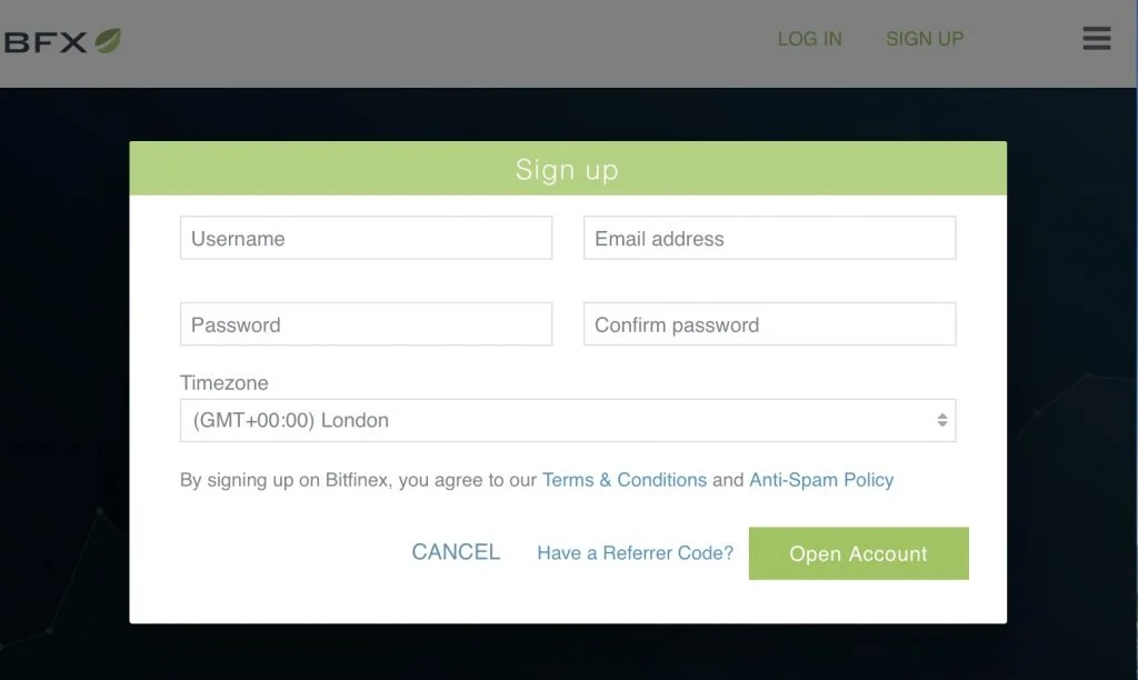 Bitfinex open account