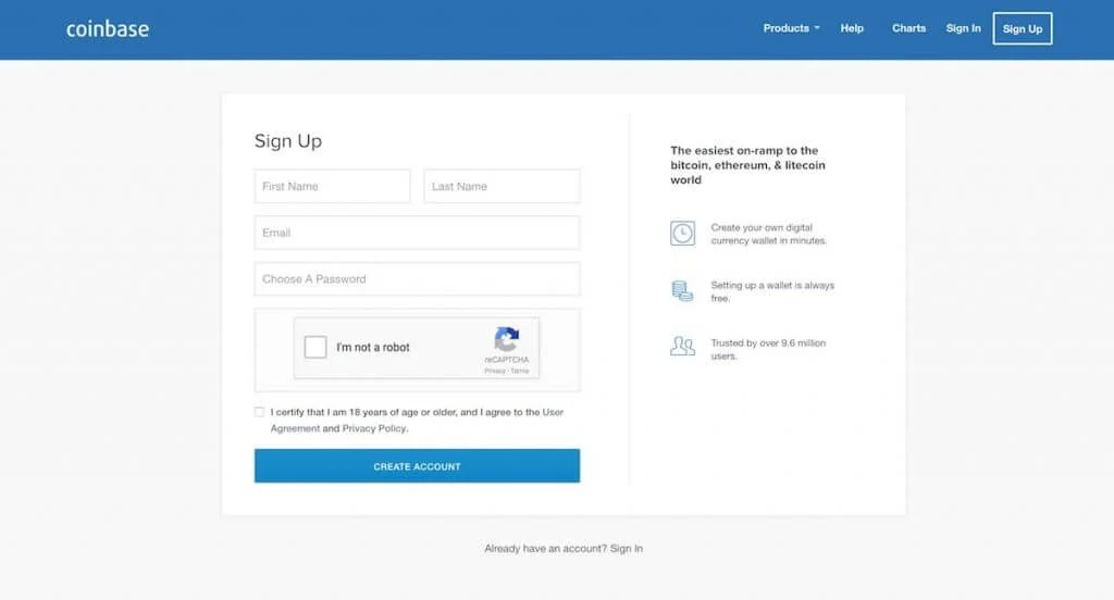 Coinbase open account
